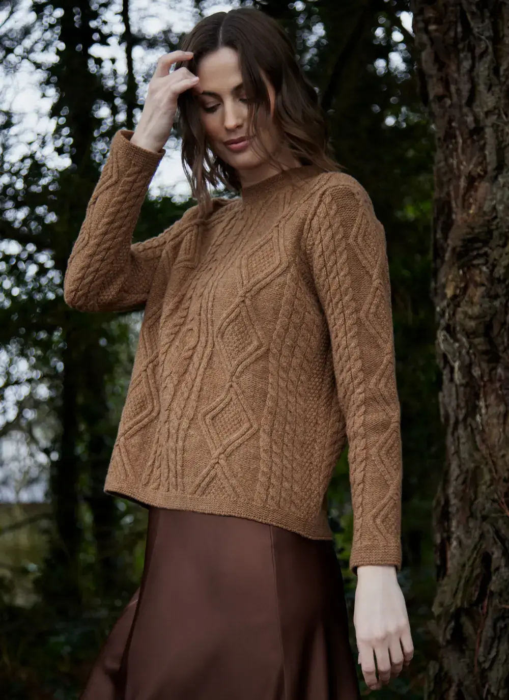 Emily Lambswool Aran Crew Neck Sweater in Driftwood